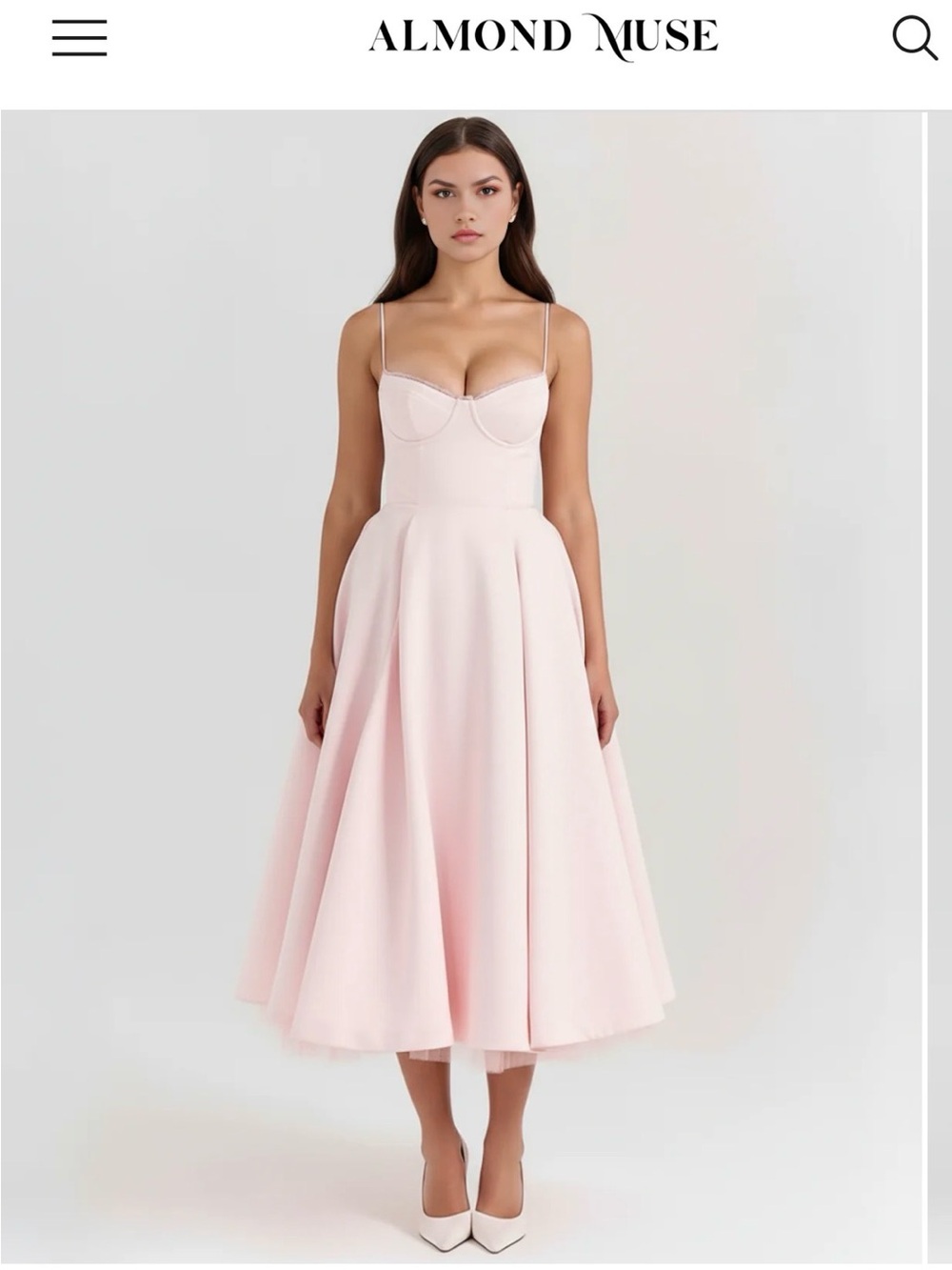 AlmondMuse Blush Pink Midi Fit-and-Flare Dress